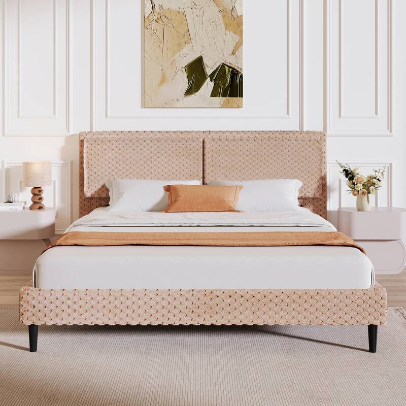 Simple Modern White Plush Soft Bed - Comfortable Backrest for Bedroom - Camel - Queen