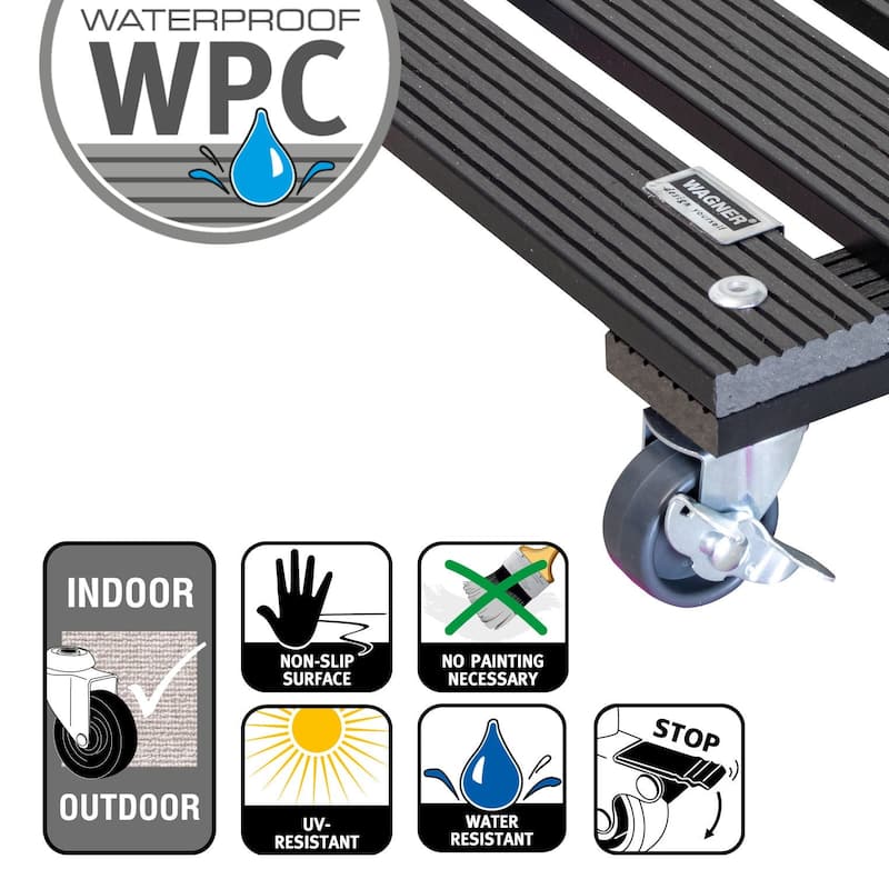 WAGNER design yourself 11.4" Square WPC Plant Caddy, Indoor/Outdoor, with Brakes