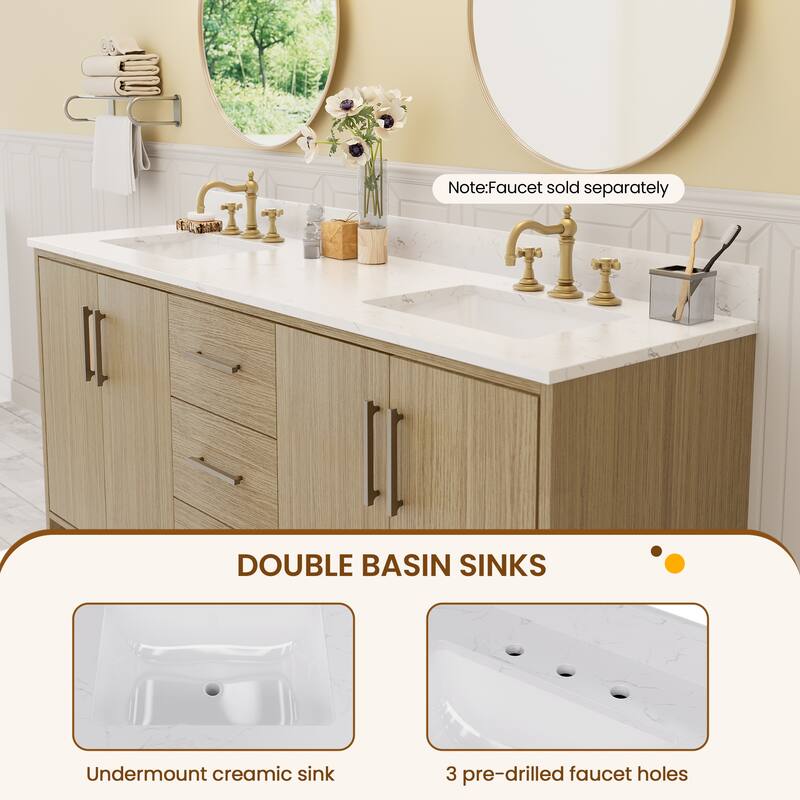 72-Inch Modern Style Bathroom Vanity with Double Ceramic Sink