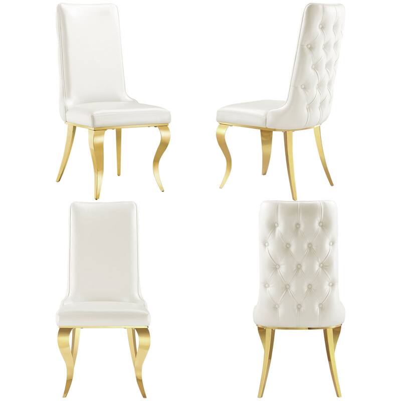 White leather dining chairs with gold legs - Set of 4 - White/Gold