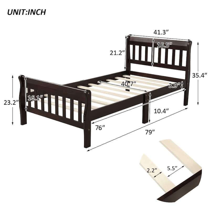 Wood Platform Twin Panel Bed Frame