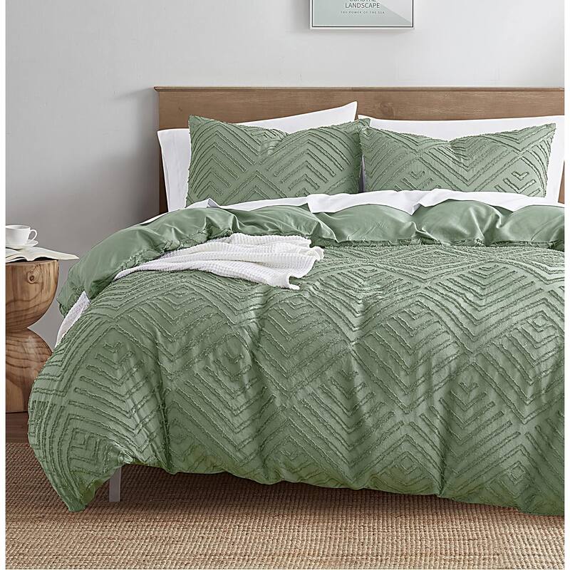 Empyrean Bedding Tufted Duvet Cover Set with Quilted Down Alternative Comforter Insert - Green - Jewel - Queen
