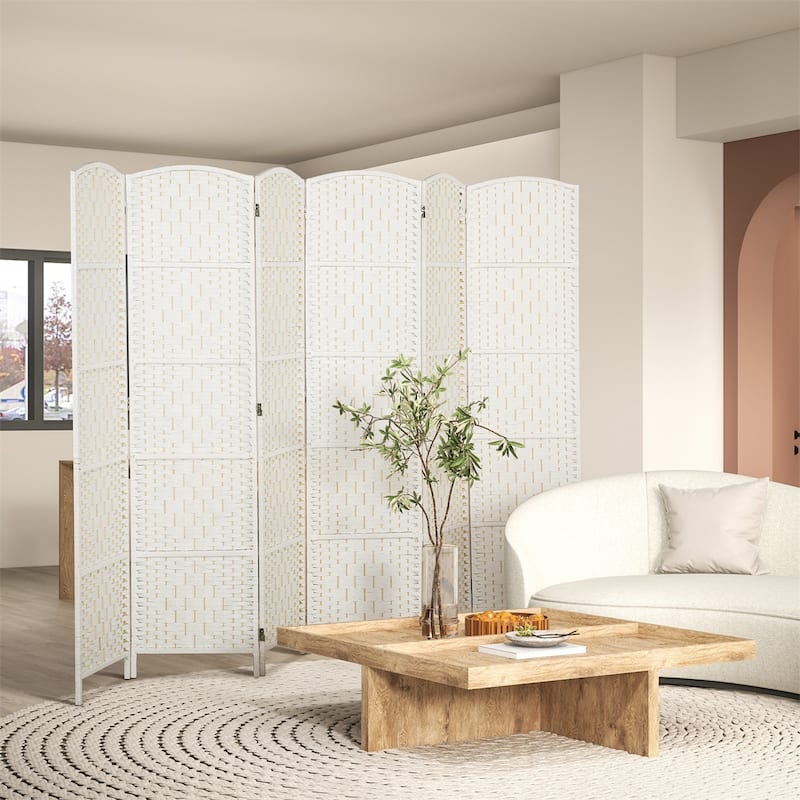 Nature Wood-White Poplar Paper Rope Folding Room Divider with Panels
