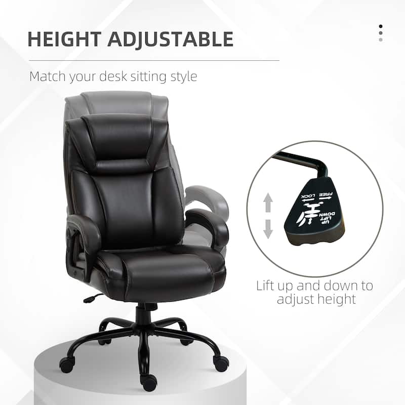 Adjustable Height PU Leather Office Massage Chair with Padded Armrest Rocking and Swivel Base - 26" W x 32" D x 44"-47.25" H