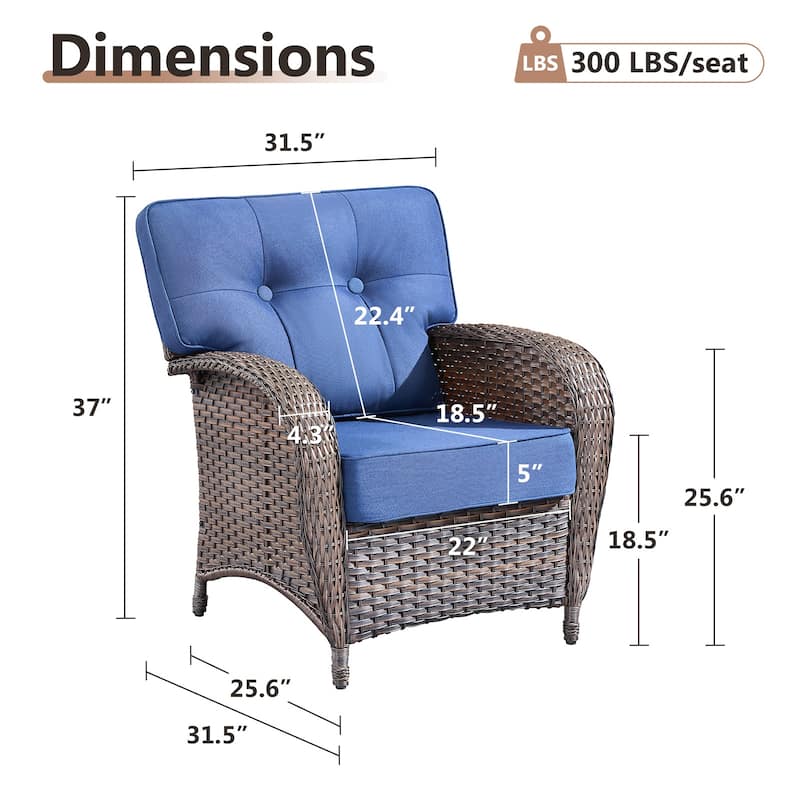 TWrap Brown Wicker Patio Armchairs with 5-Inch Thick Cushions (2-Pack)
