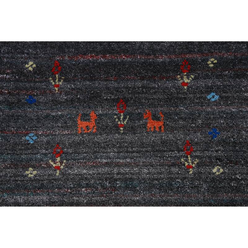 Hand Knotted Oriental 100% Wool Carpet Tribal Stripe Greys & Charcoal Gabbeh Area Rug - 9' 6'' X 9' 9''