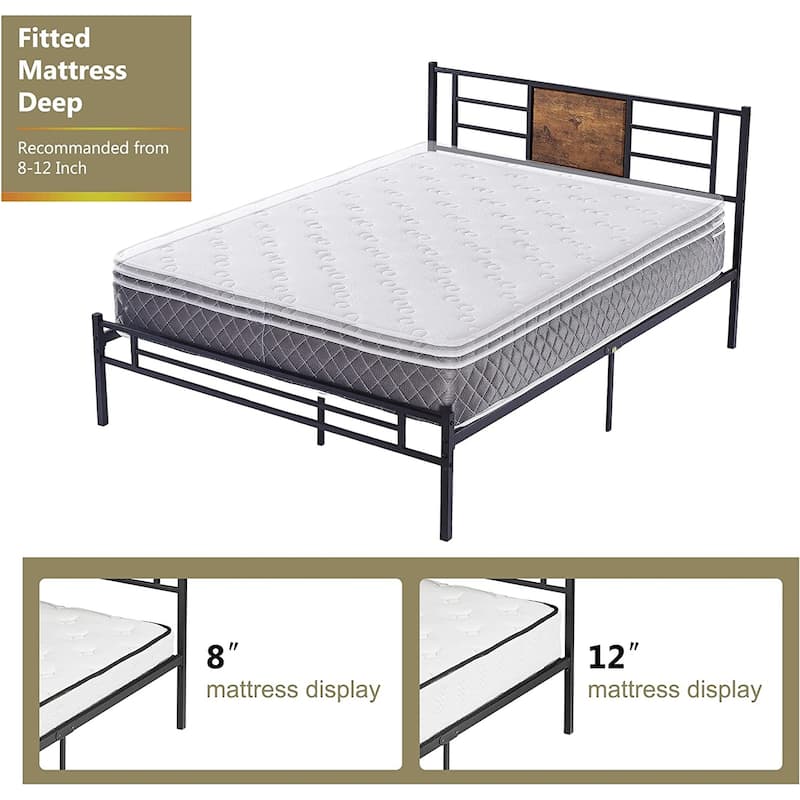 Javlergo Metal Platform Bed Frame with Wood and Metal Headboard, No Box Spring Needed