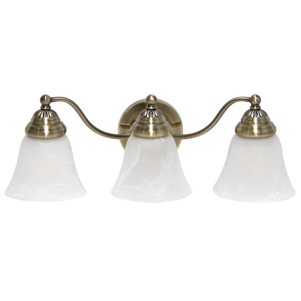 Wall Mounted Three Light Vanity Fixture with Alabaster Glass Bell Shade - 19.25" - Bronze and White