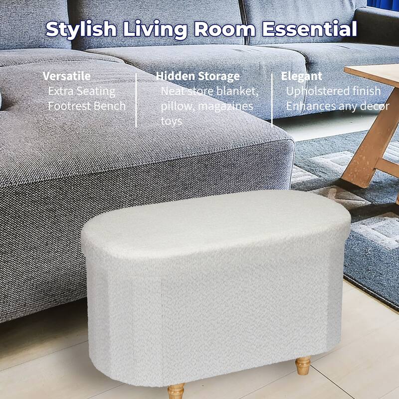 Aria Home Esme Boucle Ivory Storage Ottoman Bench with Hidden Storage