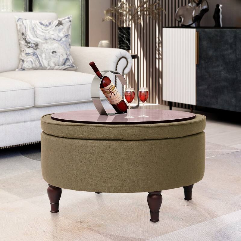 Maypex 32'' Tufted Round Storage Cocktail Ottoman