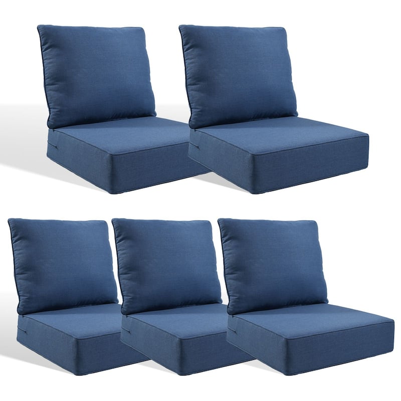 Pocassy 24x24x6 Inch Thick Cushions Pillows Set Indoor Outdoor Deep Seat Water & Fade Resistant - Blue Cushion - 5 Set Seat & Back Cushion