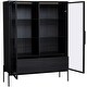preview thumbnail 6 of 14, 51.2"H Freestanding Display Cabinet, LED Lighting, 2 Drawers, Glass Door, 4 Shelves