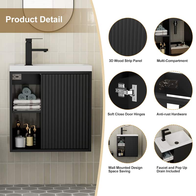 Single-Door Vertical Stripe Wall Cabinet with Integrated Basin