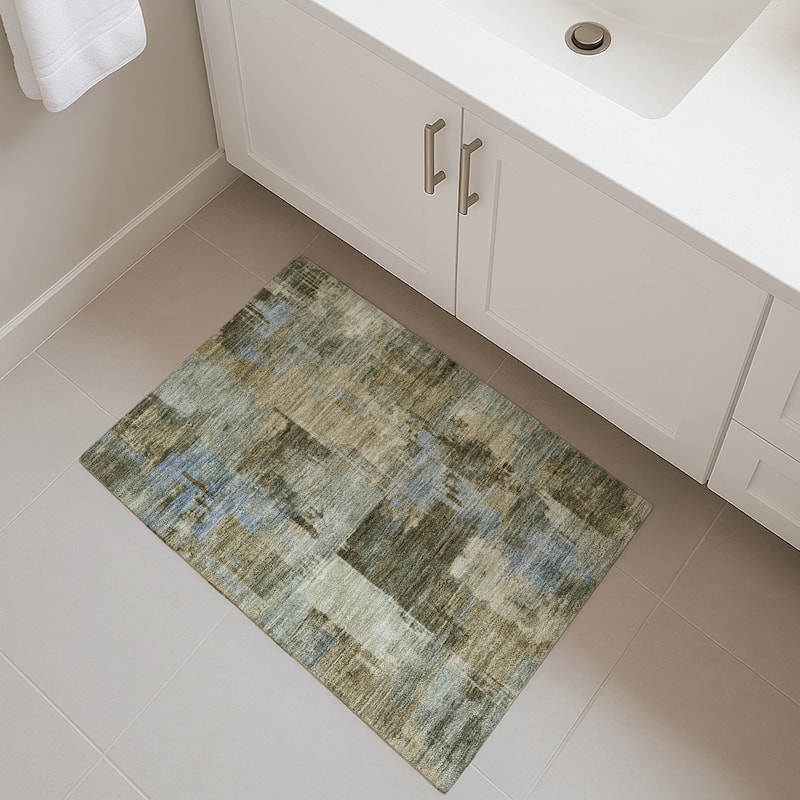 Premium Washable Super Soft Modern Prota Mayfield Rug - Green - 1'8" x 2'6"