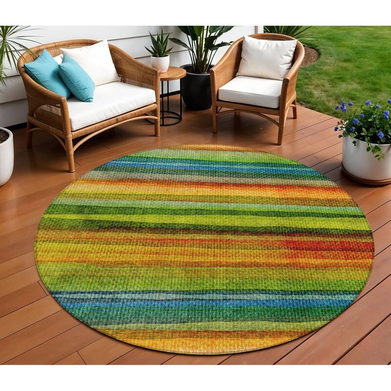 HomeRoots Striped Transitional Rectangle Outdoor Rug - 8' Round