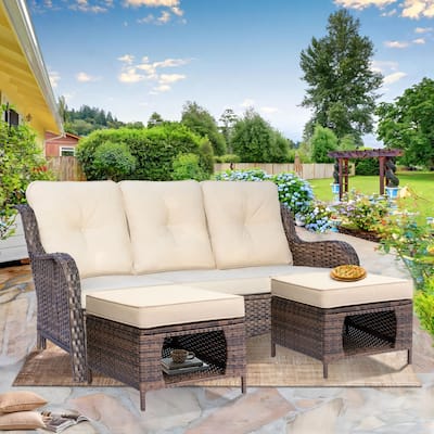 High Back Deep Seating Wicker Curved Outdoor Patio Sofa with Cushions