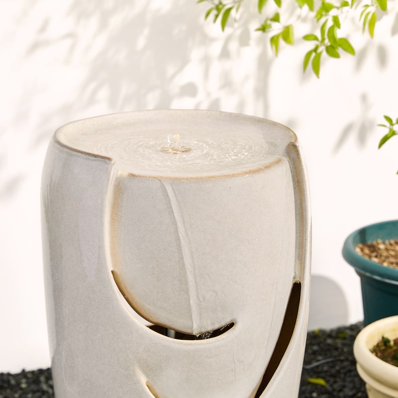 Glitzhome Oversized LED Lighted Ceramic Pot Floor Fountains for Outdoor Garden