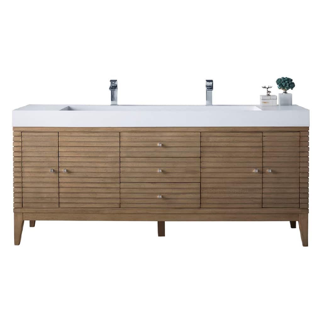 James Martin Vanities Linear 72" Double Vanity, Whitewashed Walnut
