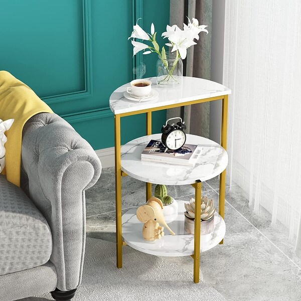 Leisure Zone White End Side Table with 3 Tiers Storage Shelves for Living Room Bathroom and Soon Bedroom 