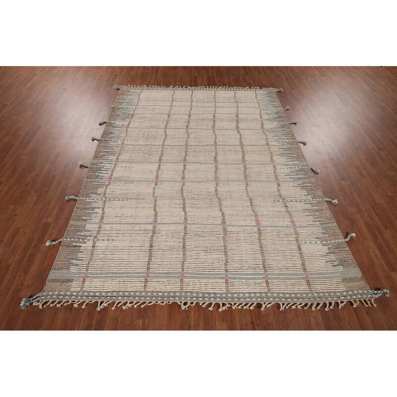 All-Over Moroccan Earth Tone Area Rug Hand-Knotted Wool Carpet - 7'11"x 10'7"
