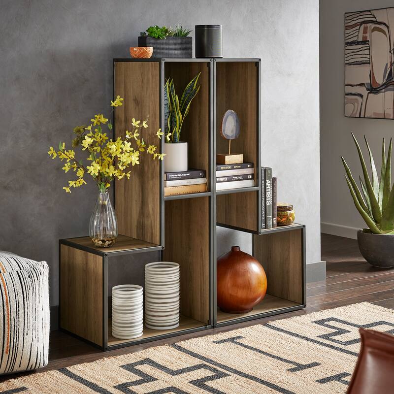 Shelby Natural Finish TV Stand with Silver Gray Metal Frame by iNSPIRE Q Modern