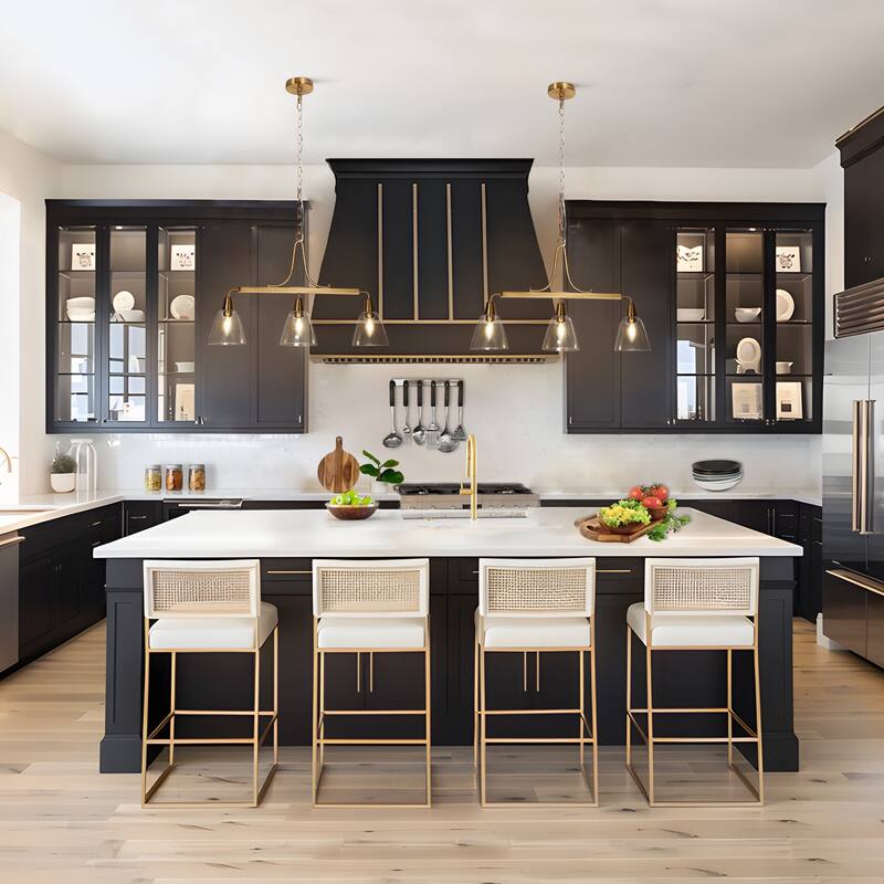 Modern Gold 3-Light Glass Chandelier Island Lights for Dining Room - Brass - 27.2L"x6W"x17.3"H
