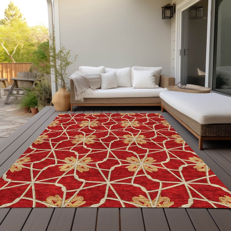 Machine Washable Indoor/ Outdoor Chantille Contempoary Whimsy Rug - Paprika - 10' x 14'