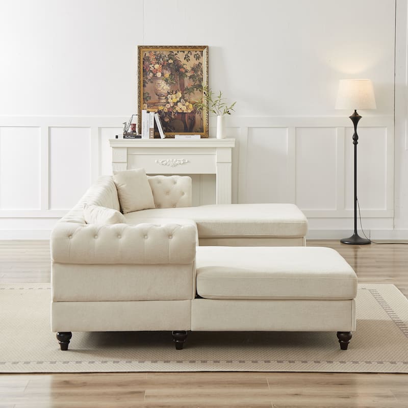 Chenille U-Shaped 5-Seater Sofa with Pull Point Design and Wooden Legs