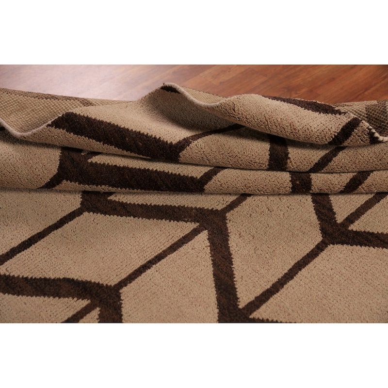 Hand Knotted Oriental 100% Wool Carpet Modern All-Over Beige & Ivories Moroccan Area Rug - 9' 10'' X 7' 11''