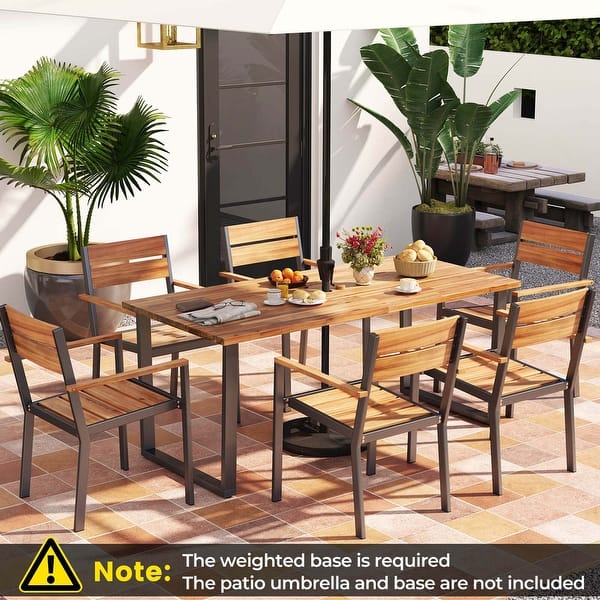 Costway 7 PCS Acacia Wood Patio Dining Set 6 Armchairs and 69" Table - See Details
