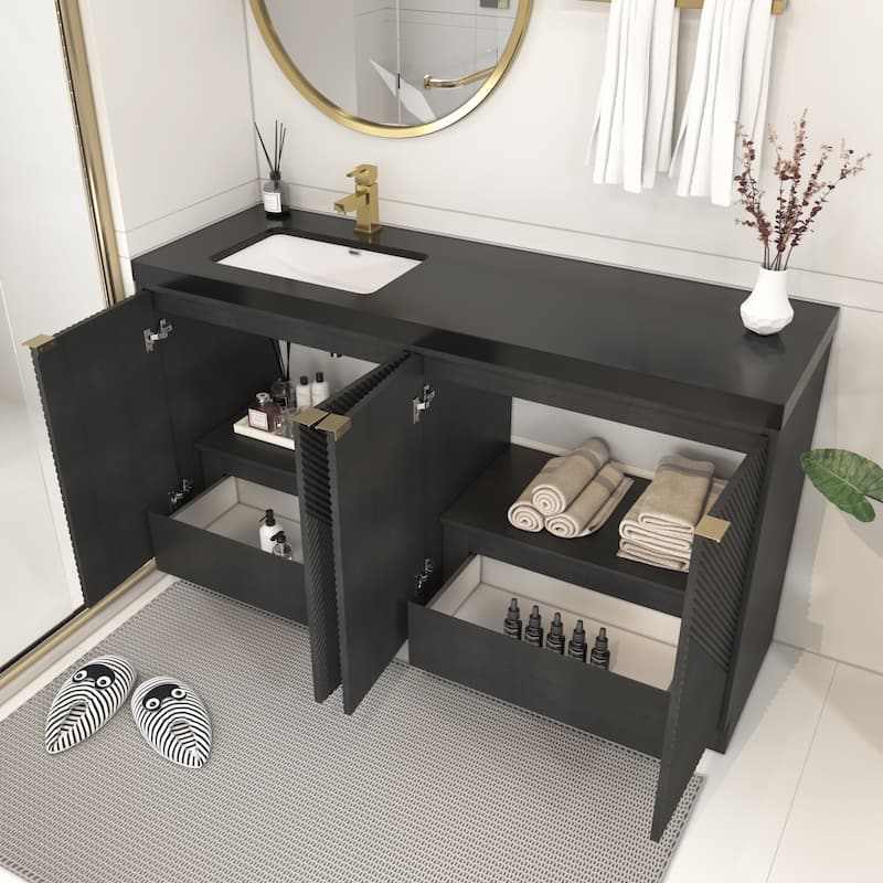 Milano 60" Freestanding Bathroom Vanity with Left Black Acrylic Sink