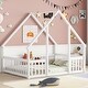 preview thumbnail 1 of 10, White Full Size Pine Wood House-Shaped Floor Bed with Fence and Roof Full - White