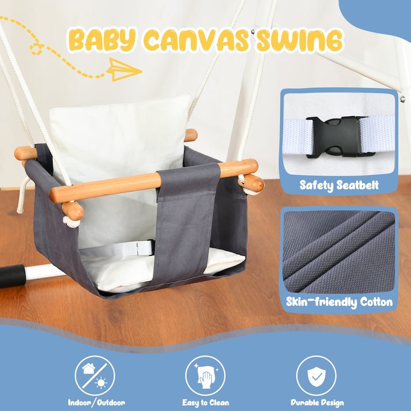 Hapfan Toddler Swing, Baby Swing with Heavy Duty Foldable Stand, Swing Set with Canvas Cushion Seat for Indoor Outdoor - N/A