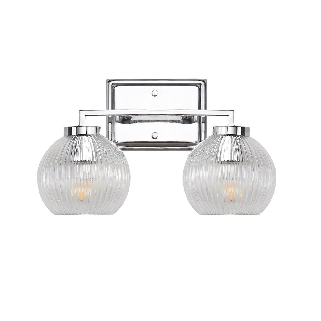 Elliott 2-Light Vanity Light in Chrome with Ribbed Clear Shade - Silver