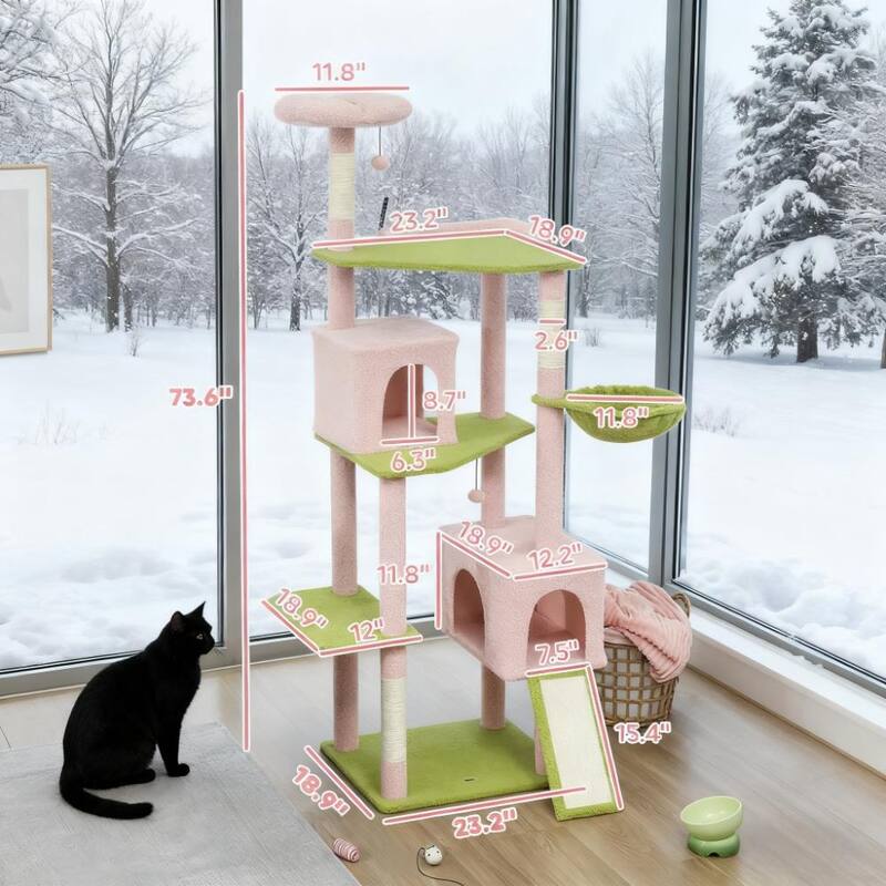 Large Cat Tower with Scratching Post & Board 74" Flower Cat Tree