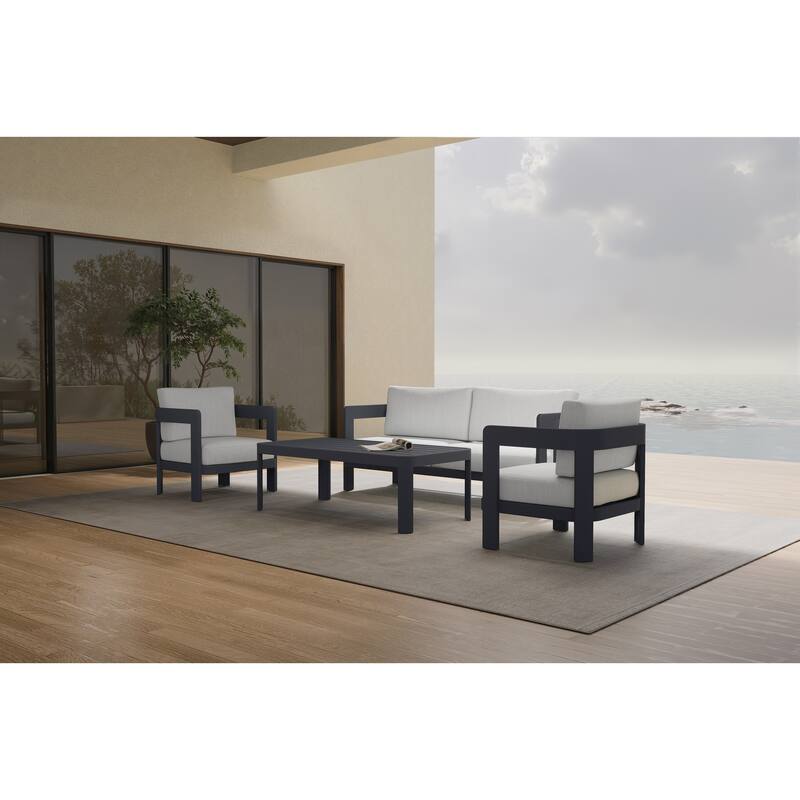 4-Piece Outdoor Patio Convertsation Set with Beige Cushions