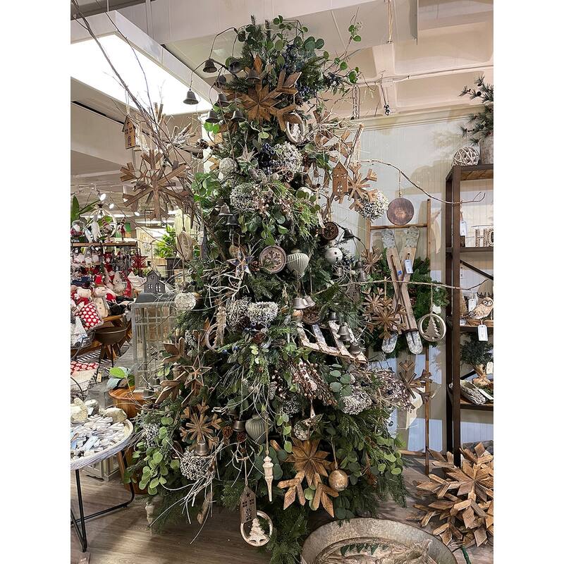 17.7" x 17.7" Large Fir Wood Snowflake Ornaments, Hanging Home Decor Accents for Christmas Tree, Wall Art, Set of 2