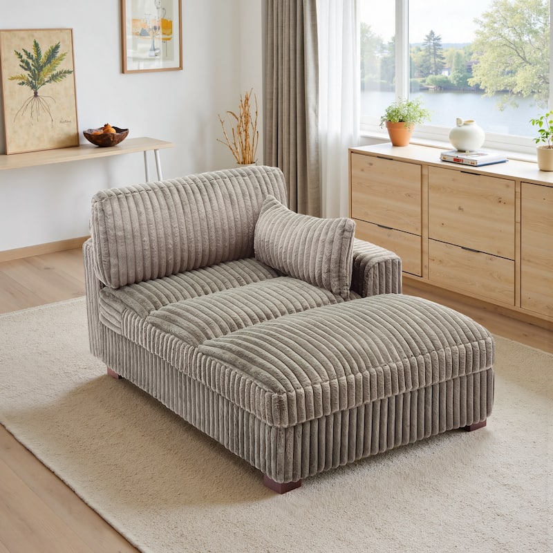 41" W Plush Corduroy Chaise Lounge with Pillows