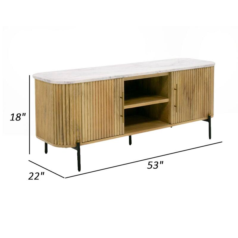 Cid Jolie 53 Inch TV Entertainment Console, 2 Doors, White Marble, Brown