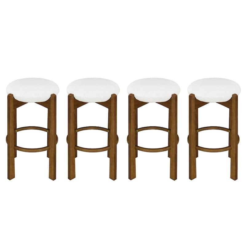 Christopher Knight Home - Tara Rubberwood Upholstered Barstools in Walnut and Ivory Fabric