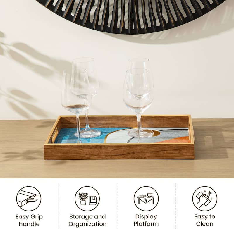 Glitzhome Set of 2 Rectangle Wooden & Plastic Decorative Trays with Handles