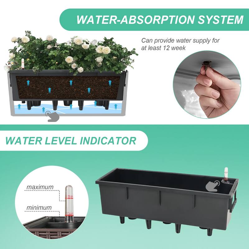 Aoodor 4Pcs 19.5" Rectangular Window/Railing Planter Box, Self Watering Planter for Balcony Porch Fence Patio