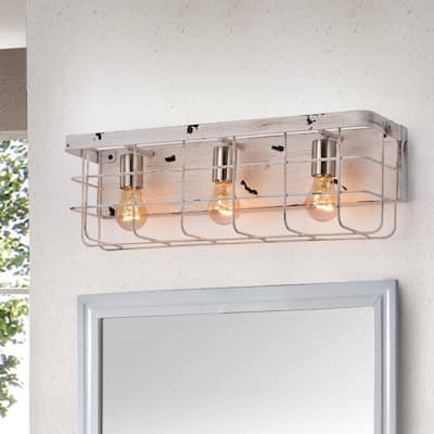 Antique White 3-Light Wood Caged Vanity