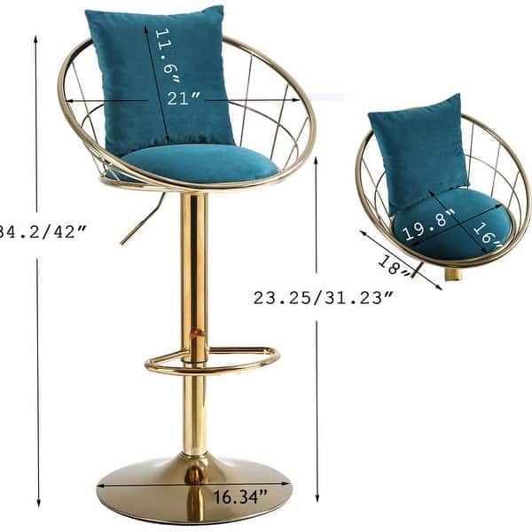 Swivel Adjustable Height Unique Design Velvet Bar Chair with Pure Gold ...