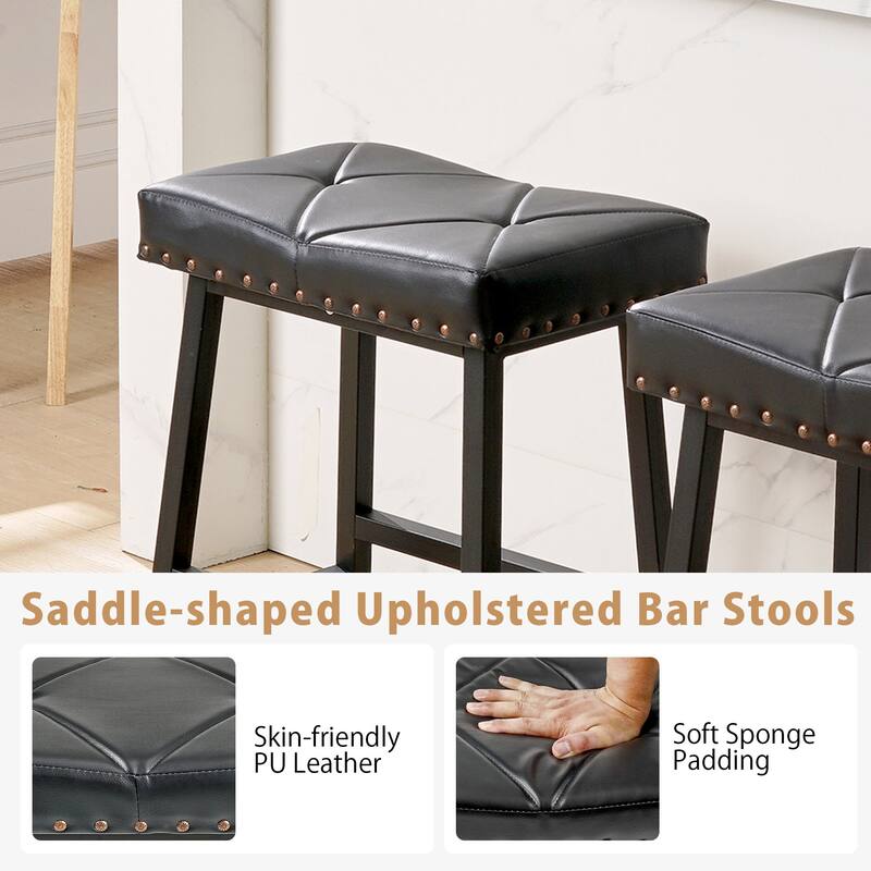 Javlergo Bar Stools Set of 2 Upholstered Backless Saddle Stools Counter Height Stools with Metal Legs