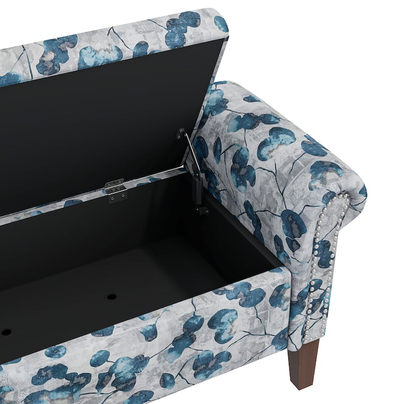 Wallen Traditional Rolled Arm Storage Bench Ottoman with Nailheads