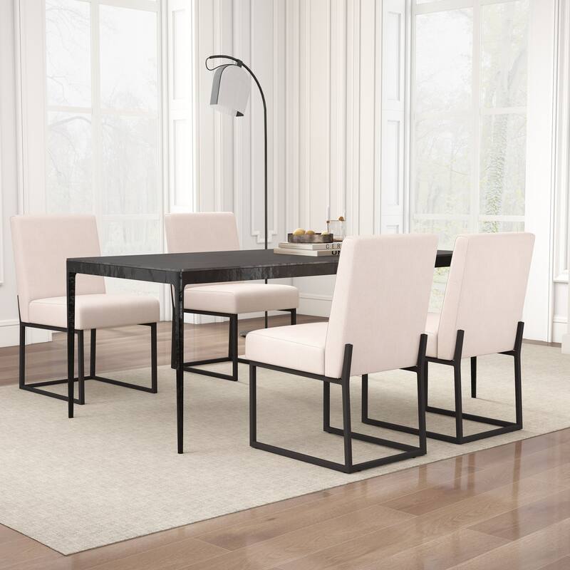 Mid Century Modern Dining Chair with Black Metal Legs