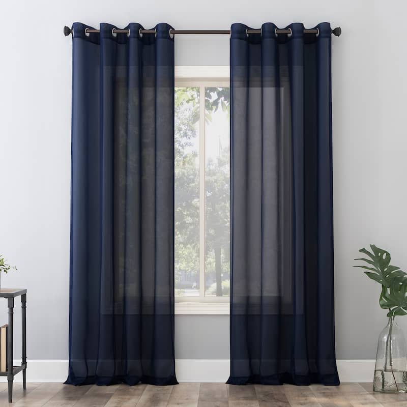 No. 918 Emily Voile Sheer Grommet Curtain Panel- Single Panel - 59x63 - Navy Blue