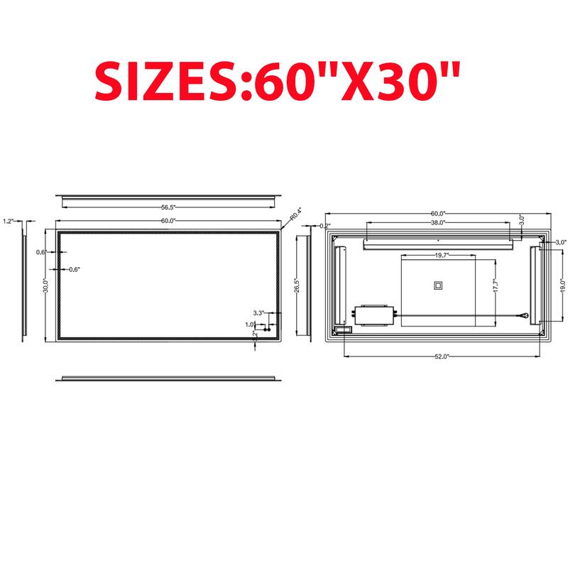 CB HOME LED Bathroom Mirror, Lighted Wall Mounted Mirror, Frameless Vanity Mirror, Anti-Fog, Dimmable,Three Color