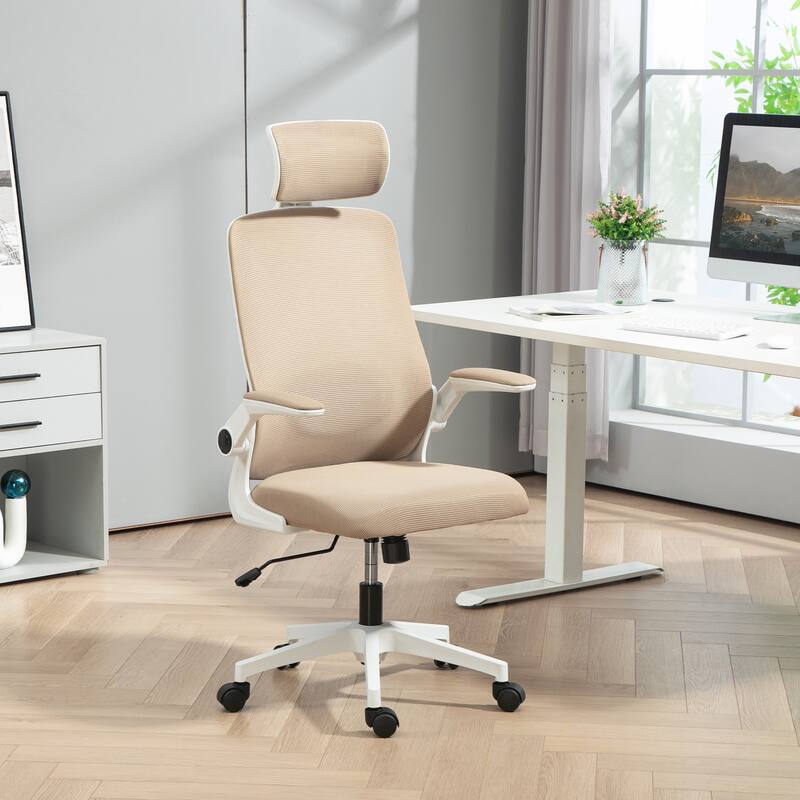 Swivel Height Adjustable Mesh Office Chair with Lumbar Support and Headrest Flip-Up Armrests - 24.4" W x 24.4" D x 43.3" -50" H - Khaki